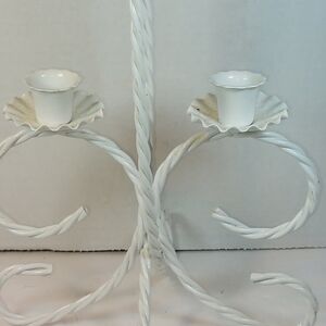 Vintage Home Interiors White Metal Twisted Rope Candle Holder
